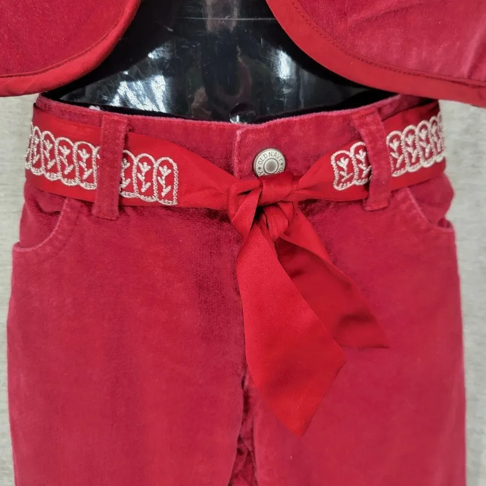 Y2K Old Navy 2 Piece Red Velvet Set with Tie Front Bolero Top Flared Pants